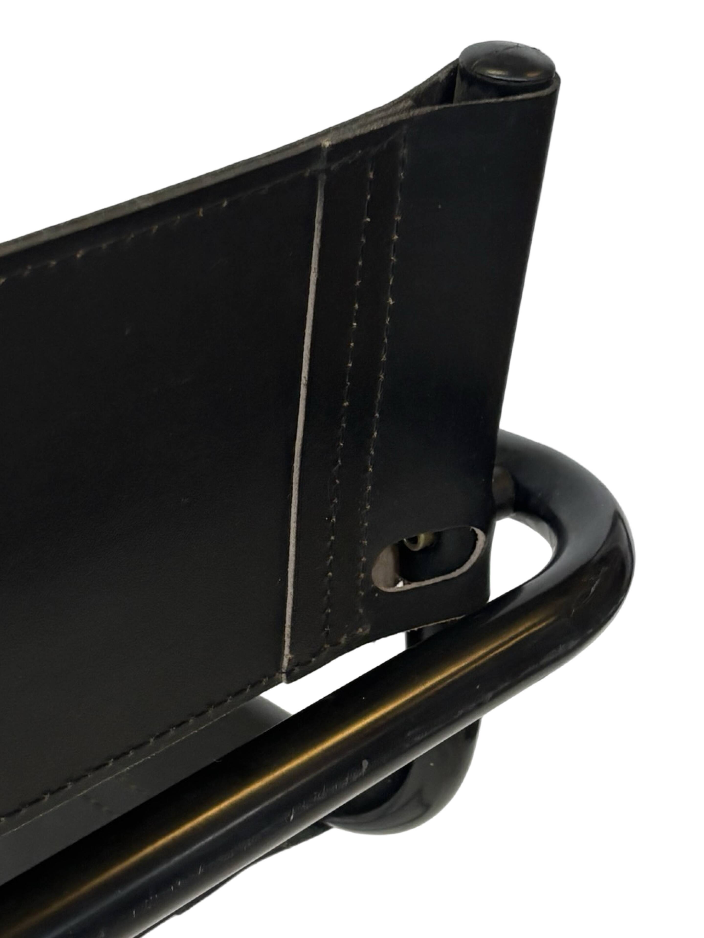 Vintage Black Leather & black frame Italian Modern Barstool