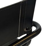 Vintage Black Leather & black frame Italian Modern Barstool