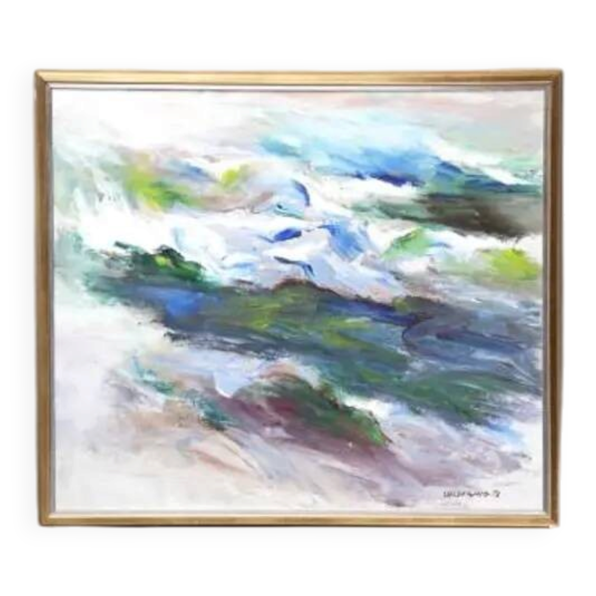 Large Original Swedish Oil on Canvas – “Abstract Composition” by Johny Colebring – 1978 – Signed – Vintage & Framed – 83×73 cm