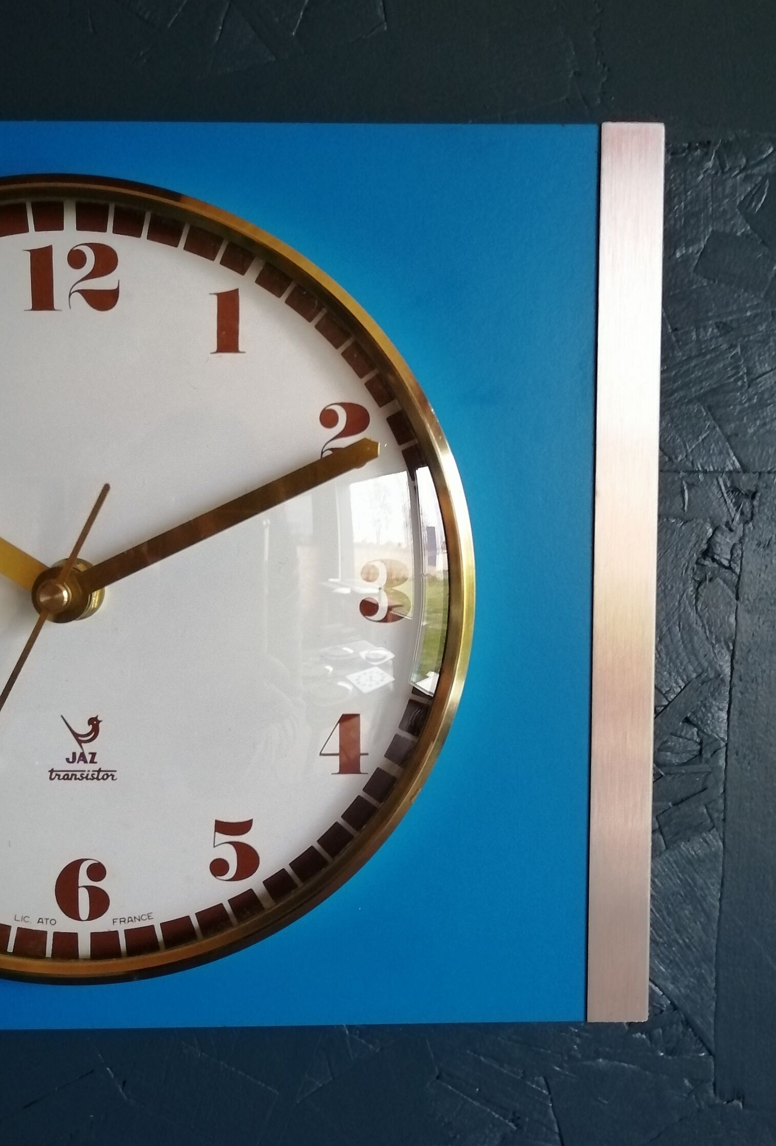 Vintage formica clock silent rectangular wall clock "blue jaz"