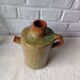 Vintage green enamelled handmade terracotta jar France