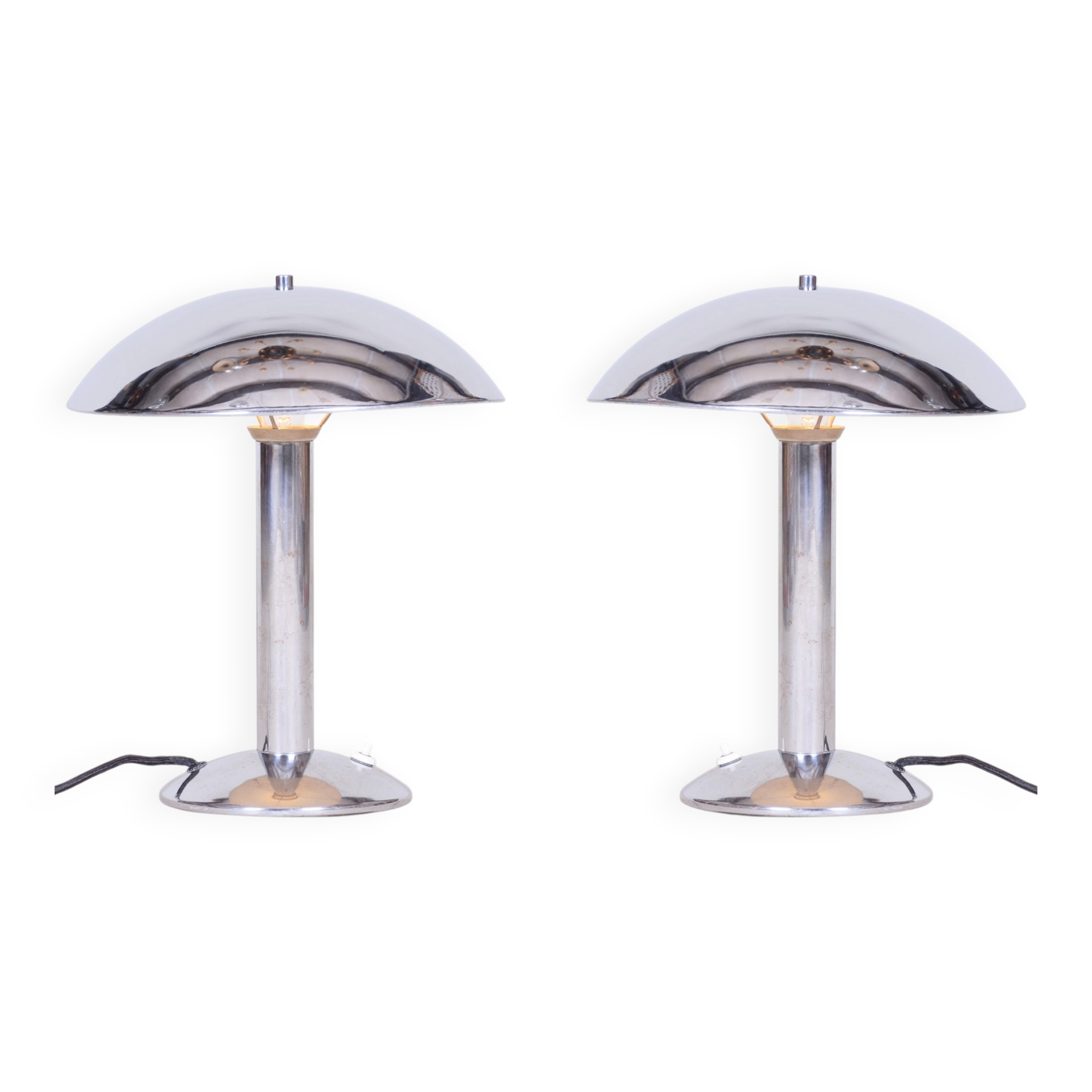 Art Deco Table Lamps in Chrome-Plated Steel, Czech, 1930s, Set of 2
