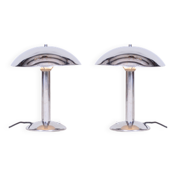 Art Deco Table Lamps in Chrome-Plated Steel, Czech, 1930s, Set of 2