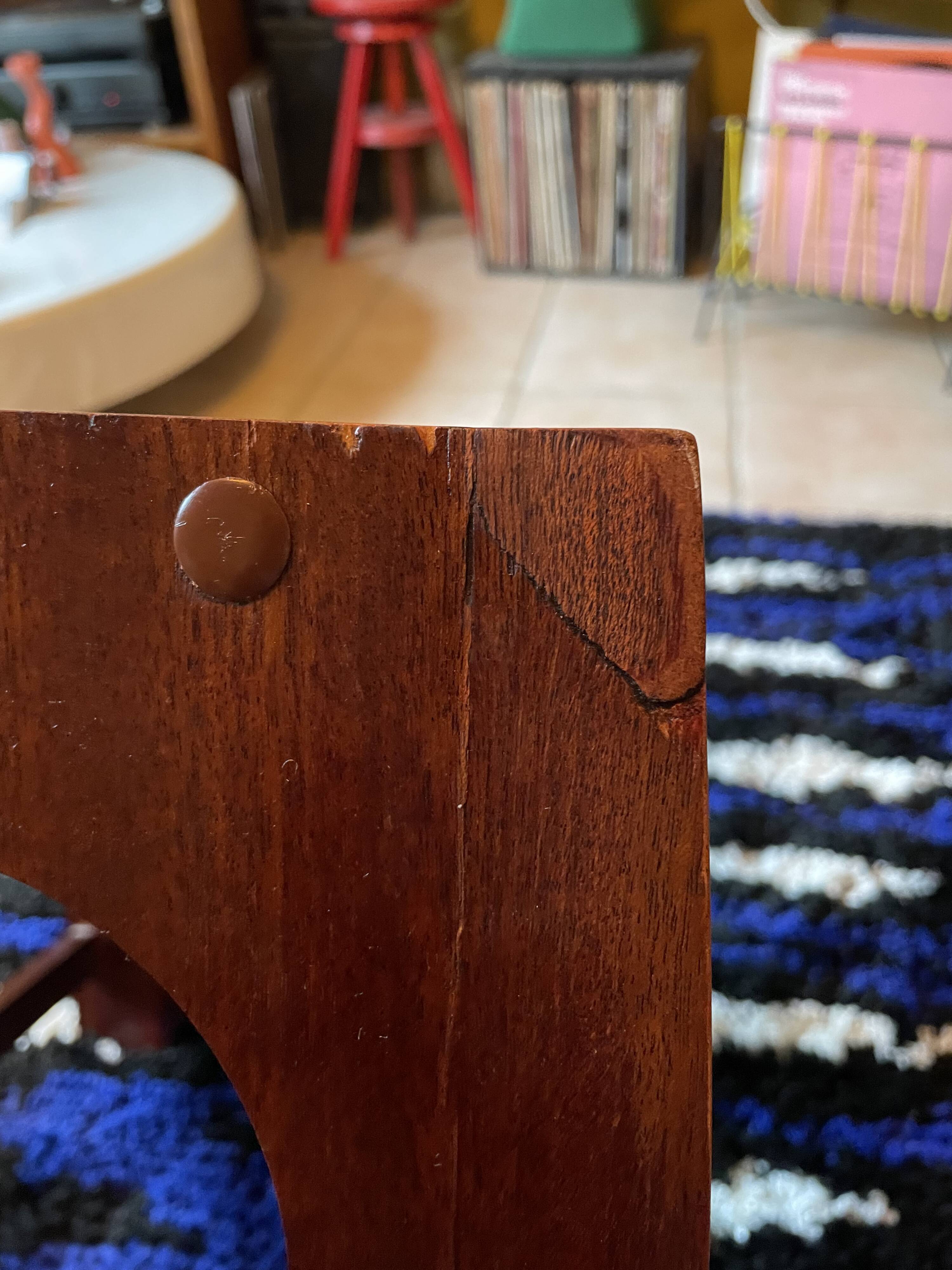 Set of three nesting coffee tables, 1970, dark wood.