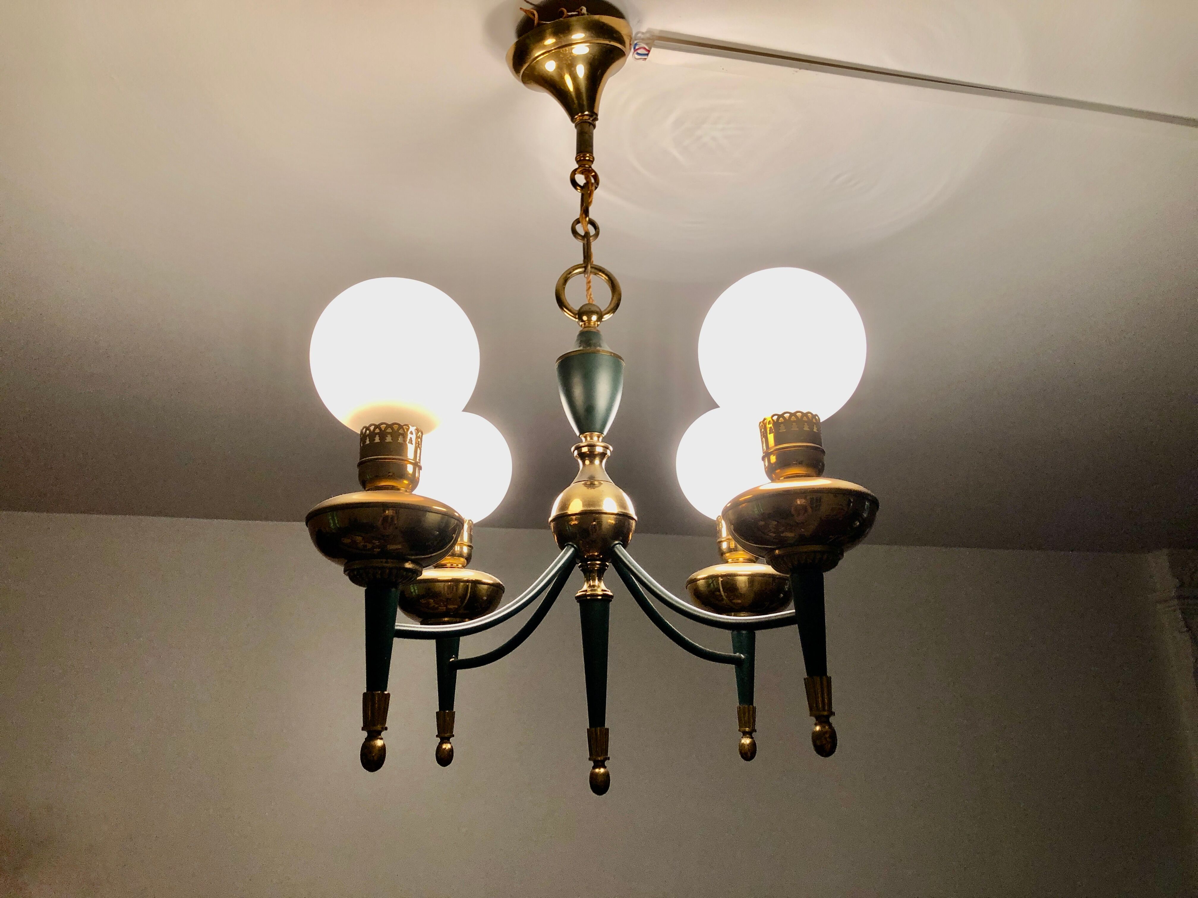 Green and gold directoire chandelier