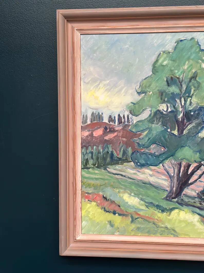 Original Swedish Oil on Canvas – "Landscape Composition" by Kramer – Signed – Vintage and Framed – 72 × 62 cm (28.3" × 24.4")
