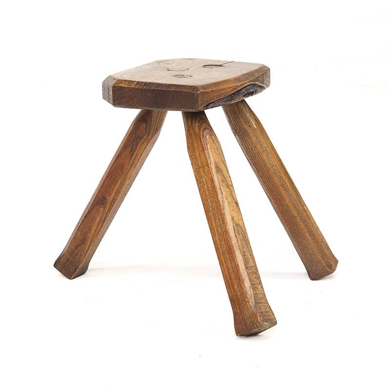 Rustic Minimalist Brutalist Wabi Sabi Oak Stool or Side Table