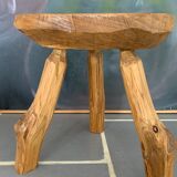 Vintage tripod raw wood stool