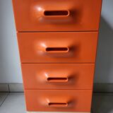 Meuble chiffonnier 4 tiroirs Flair  orange Français 1970 Vintage