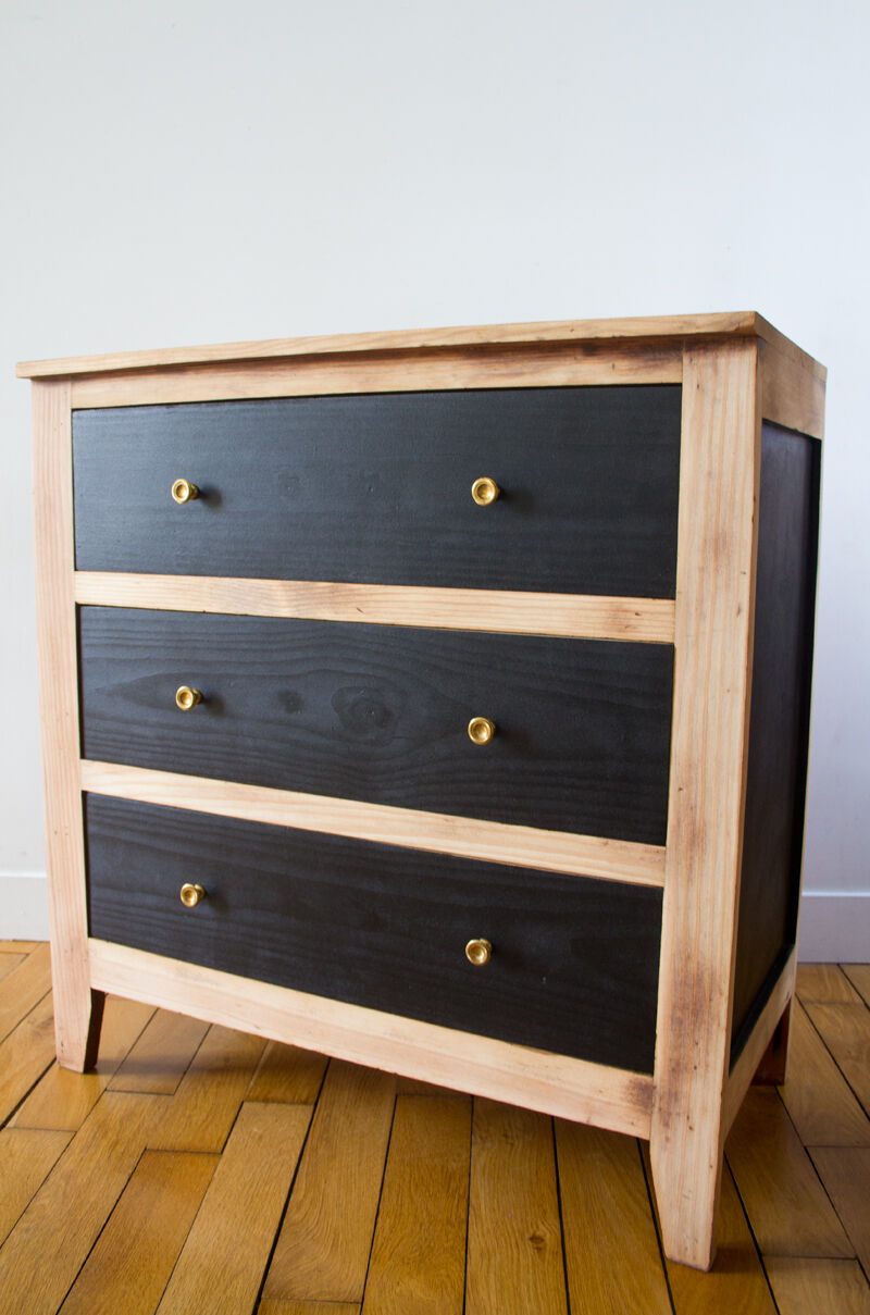 Commode vintage noire et bois