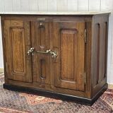 Glacière début XXème en chêne et dessus marbre