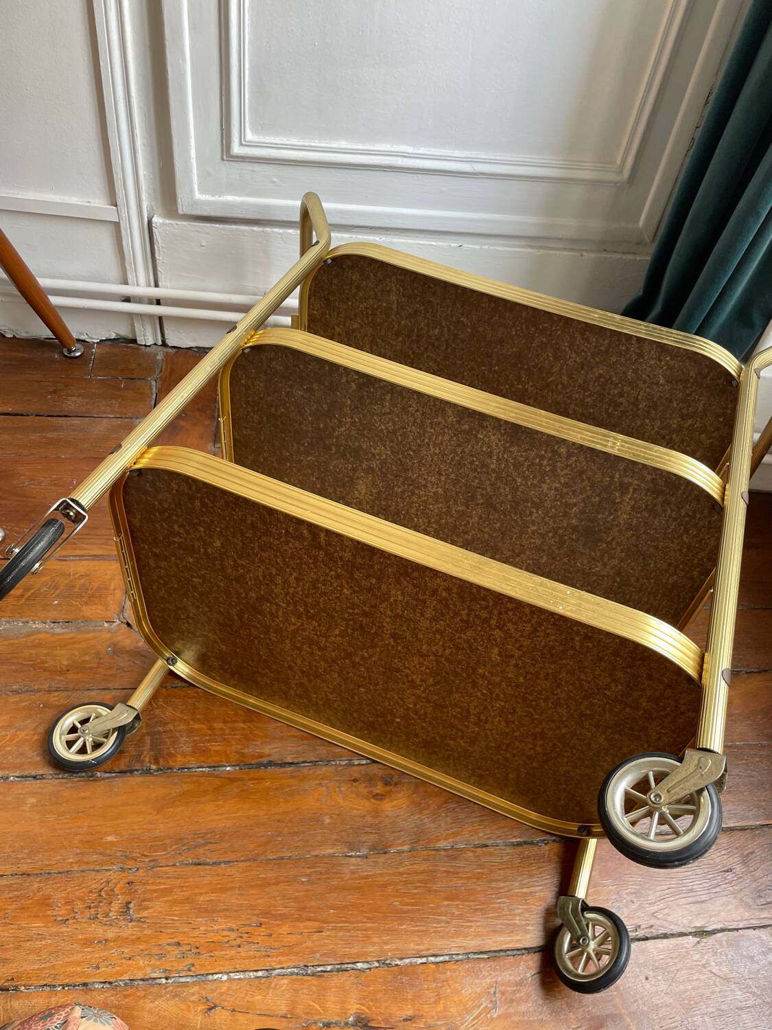 Golden trolley on wheels