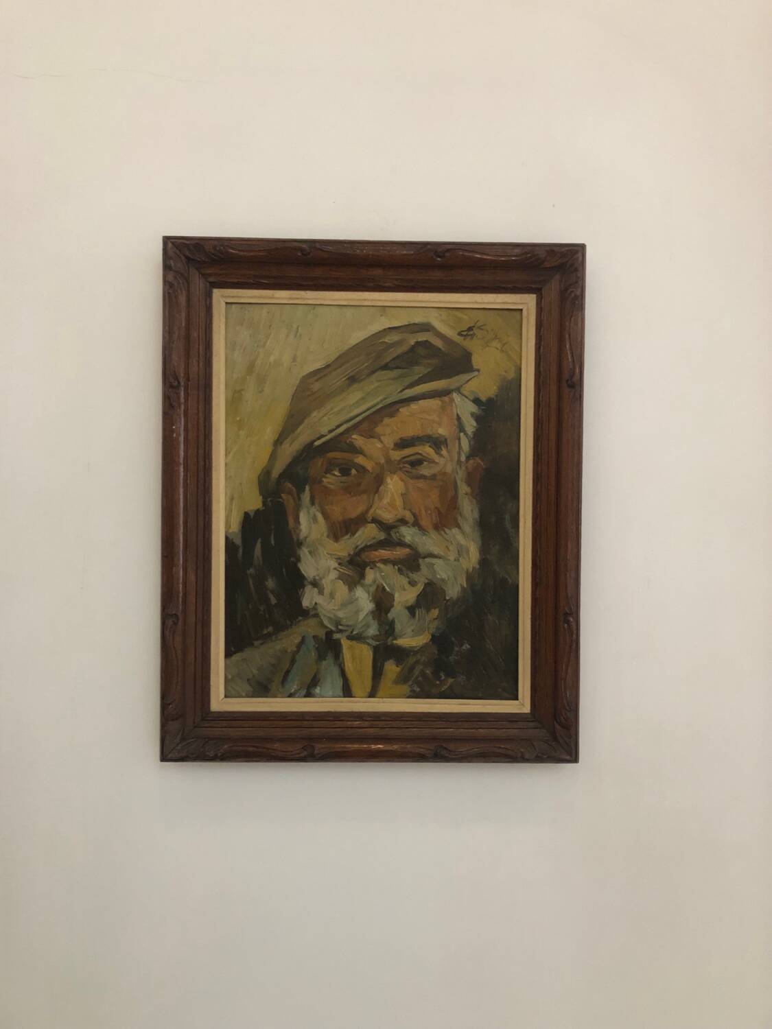 Oil on panel portrait of an old bearded man