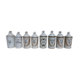 8 Porcelain Pharmacy Pots 19 th