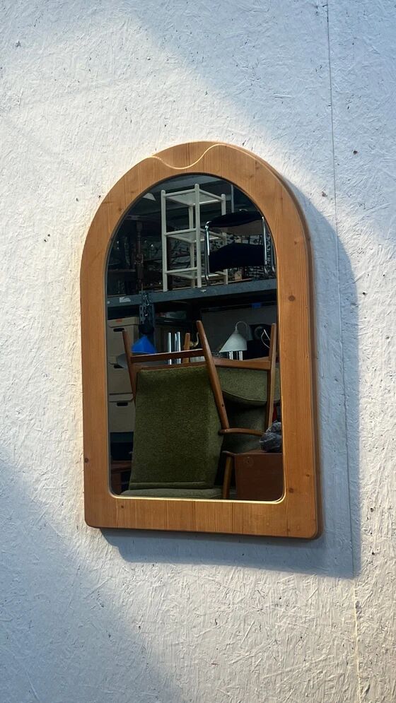 Vintage Large Pine Wooden Mirror, Sweden 1970's