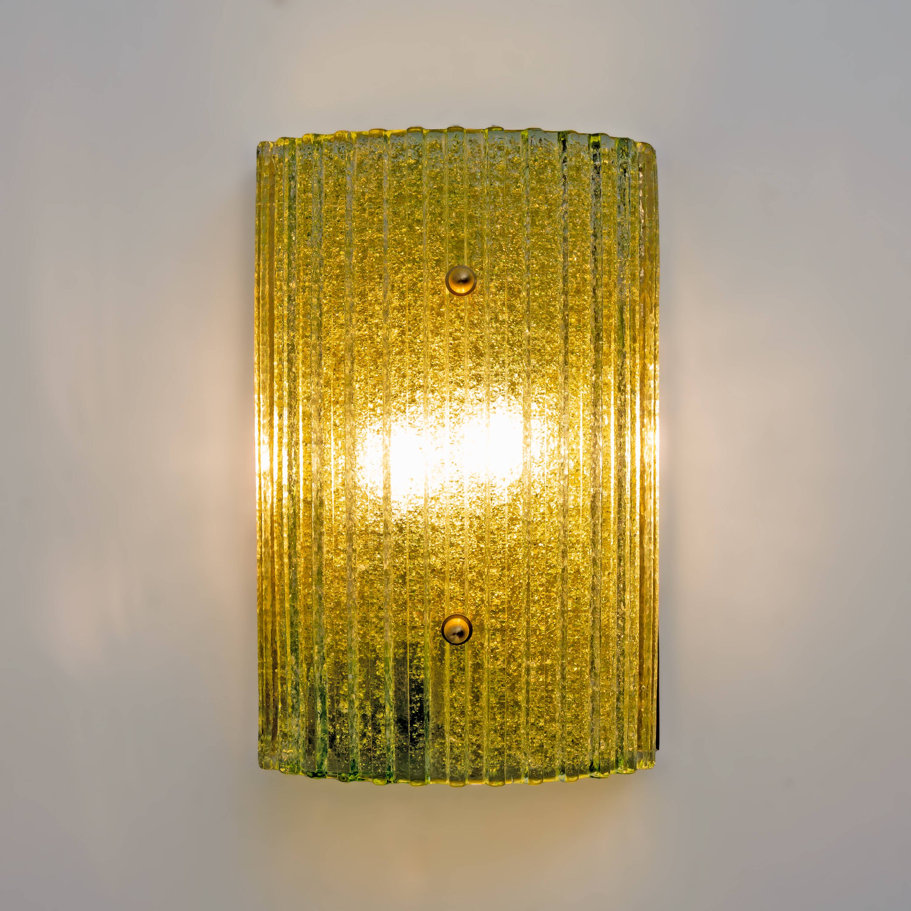 Pair of Modern Brass and Murano Glass Grit Sconces