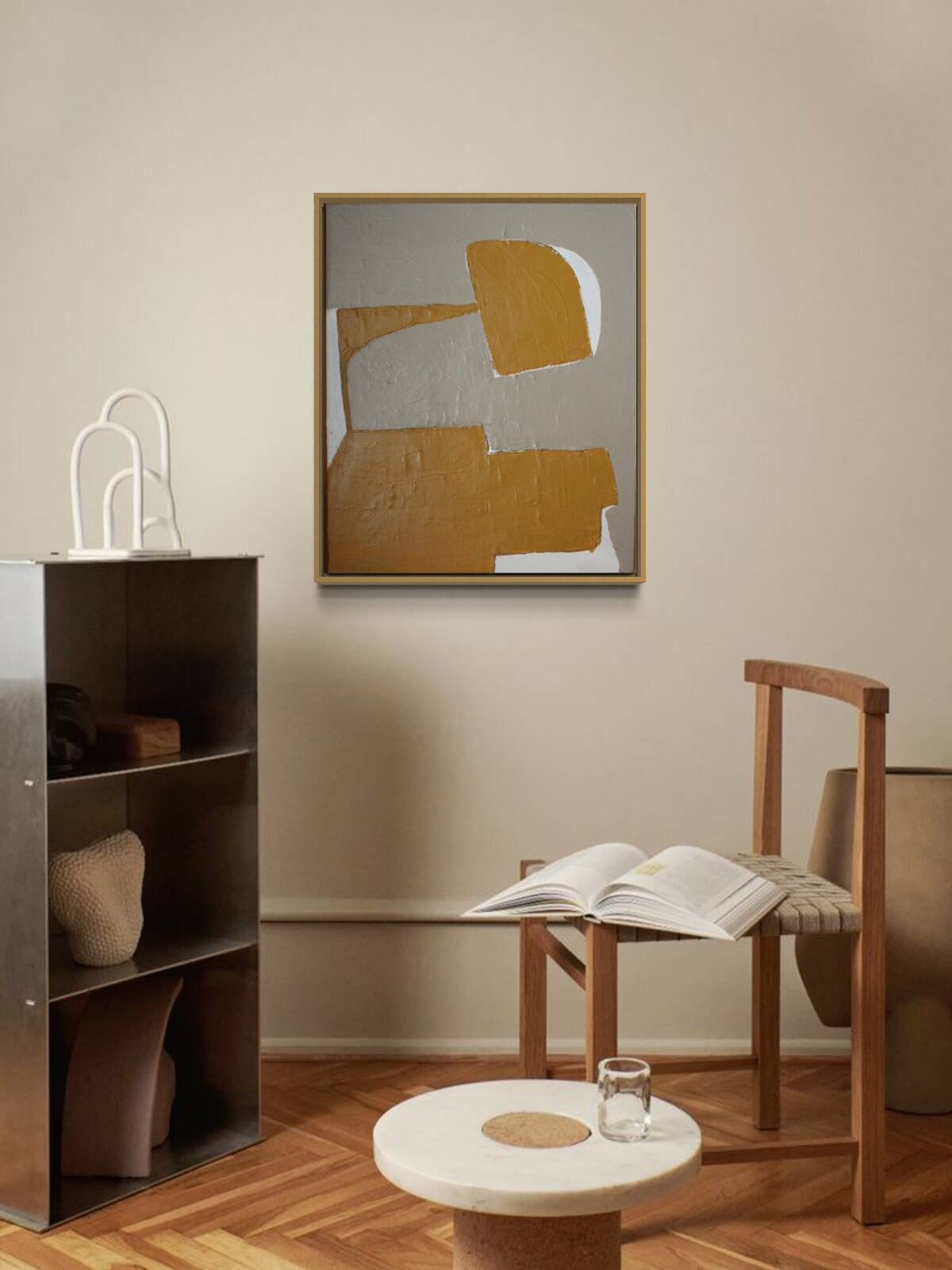 Ocher-taupe relief acrylic paint