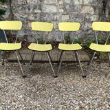 Chaises Formica jaune  pieds compas 1950