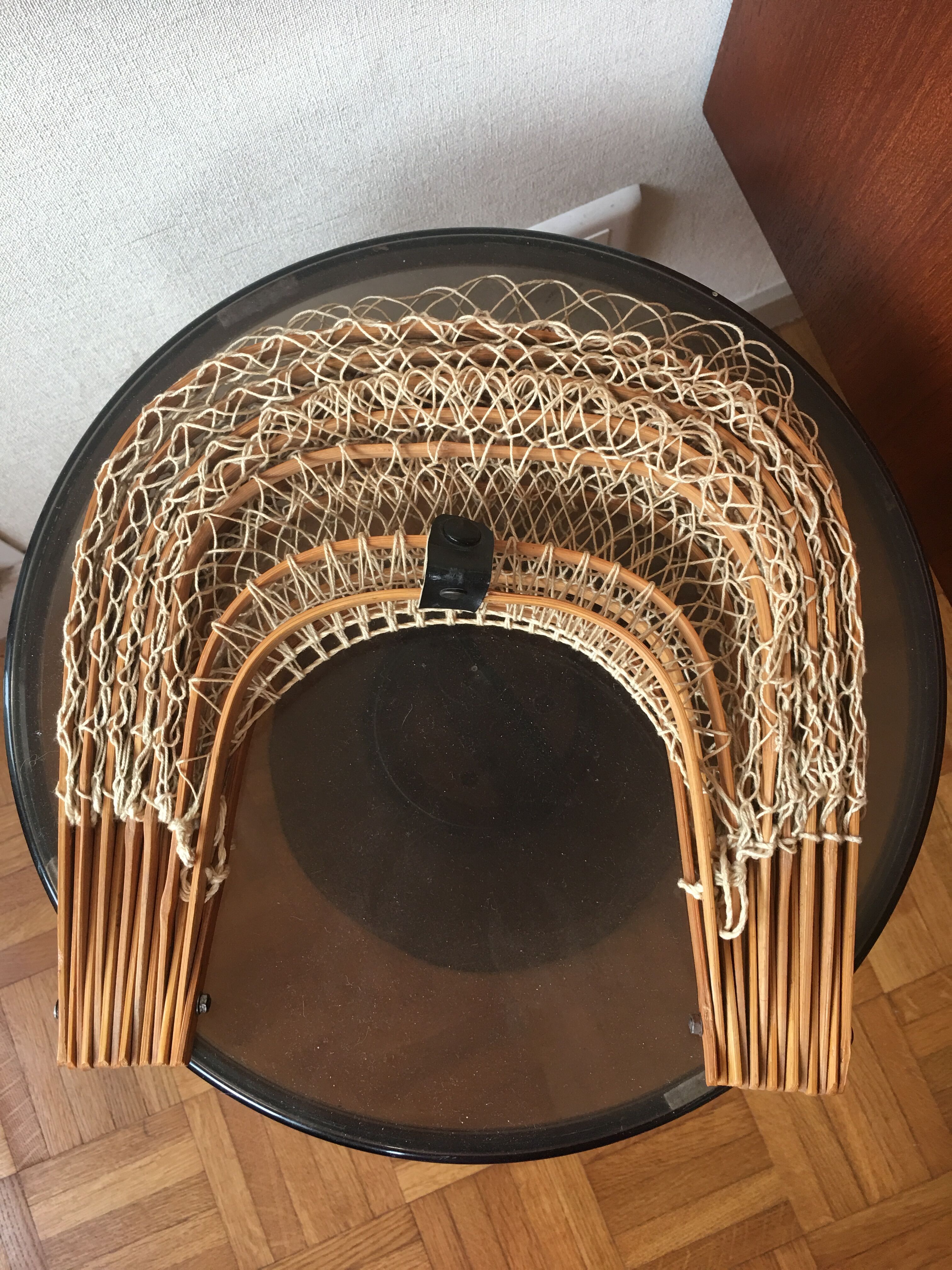 Vintage foldable basket made of bamboo and cotton threads