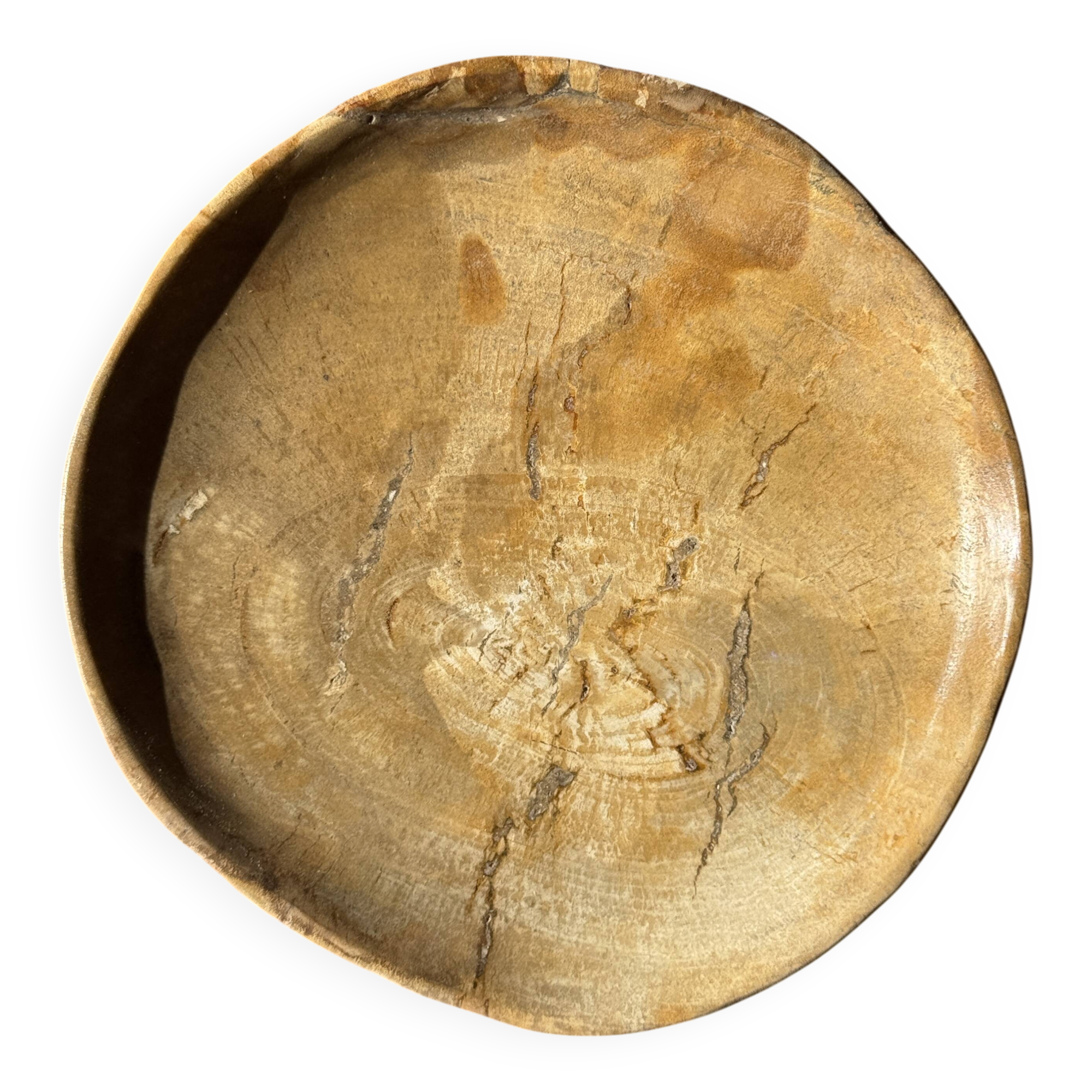 Petit vide poche ou plat en bois pétrifié beige orangé D20,5 -3308