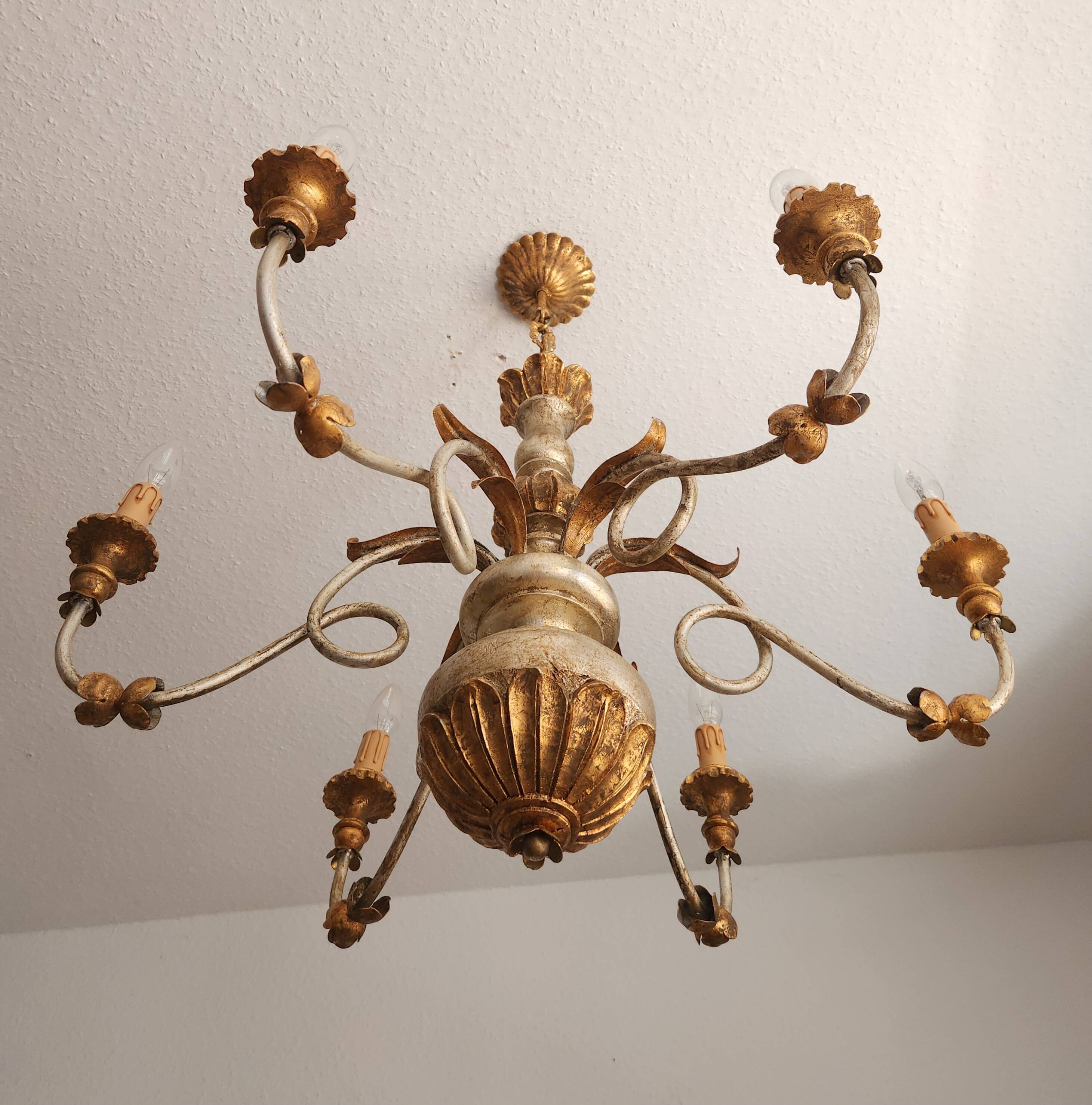 Antique gilded silver chandelier Florentine Rococo Louis XV Italy
