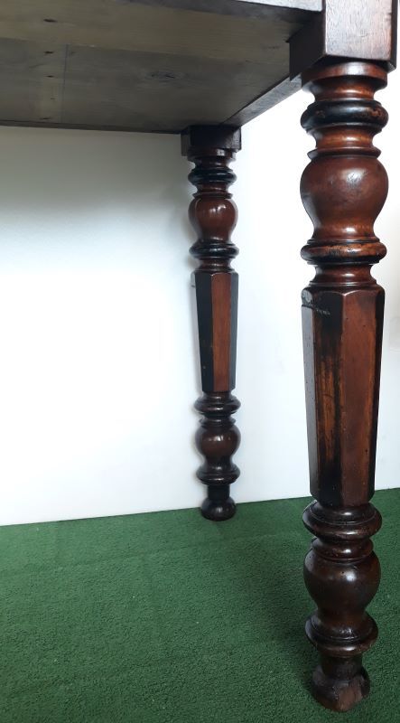 Walnut table on white marble for kitchen, old