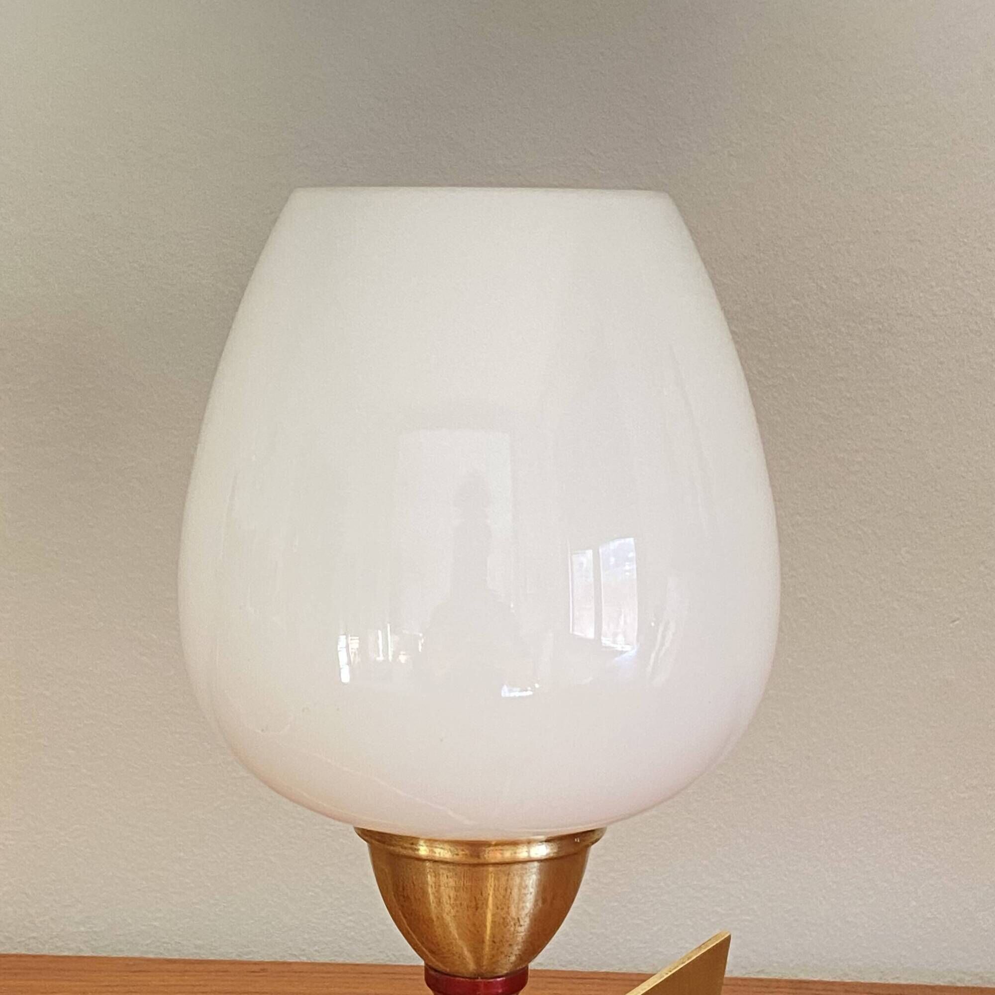 Lampe de table bureau chevet vintage globe verre opaline ancien