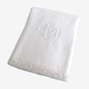 Linen sheet former Monogram sm border lace