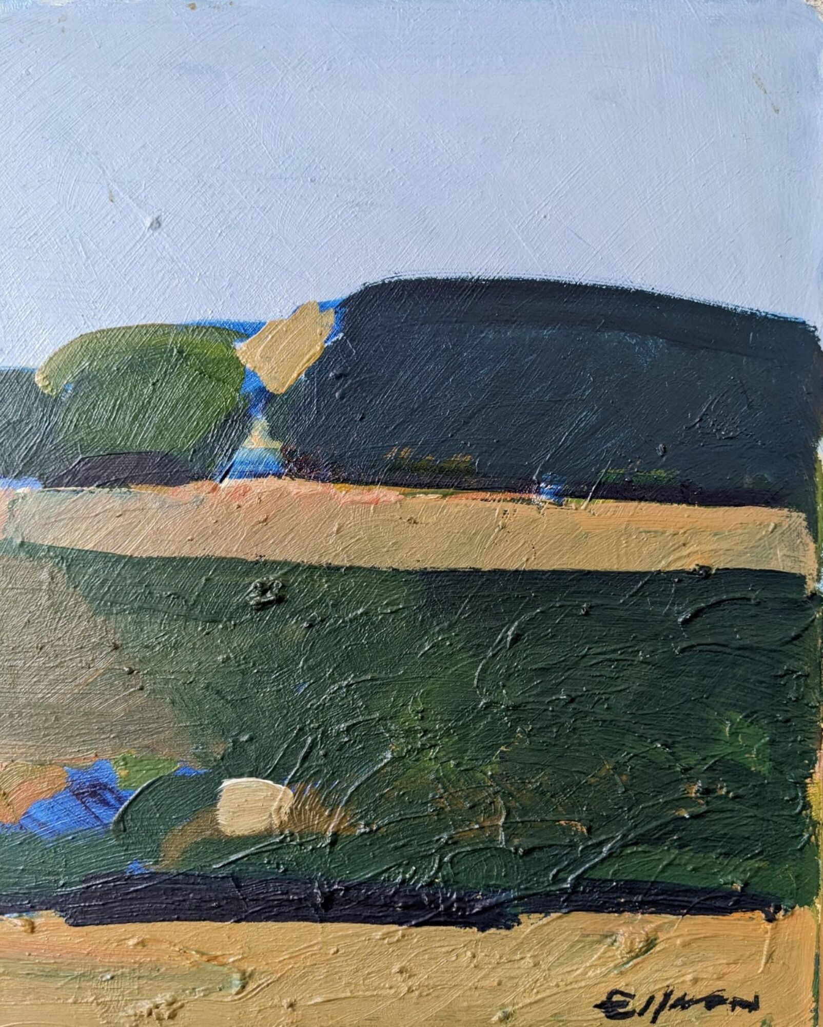 Mid-Century Modern Swedish Oil Painting "Coastal Musing" Framed Landscape