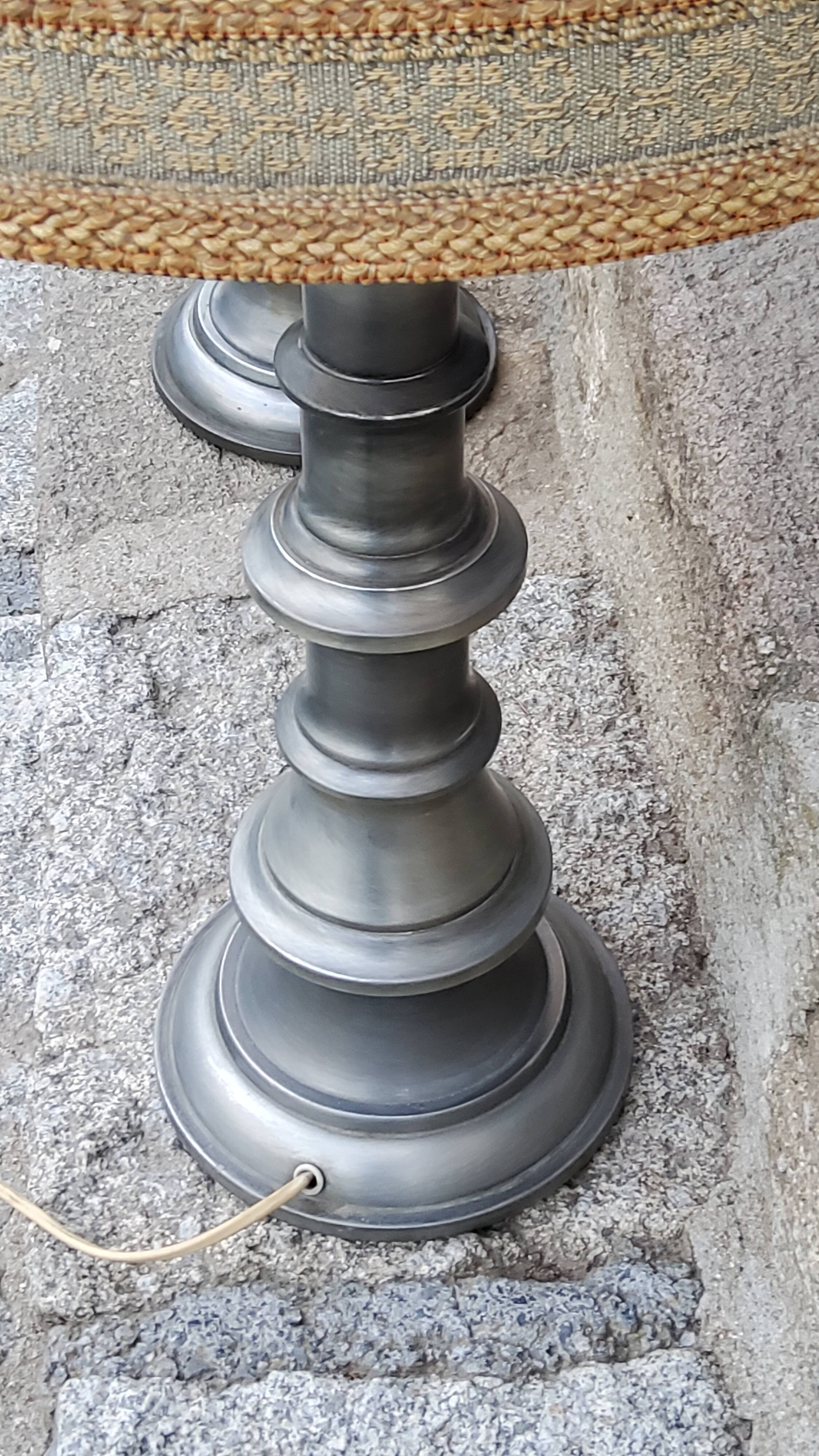 Pair of 70s Kaiser Leuchten lamps in brushed metal with original shades