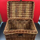 Rare antique wicker picnic basket with iron closures and handle