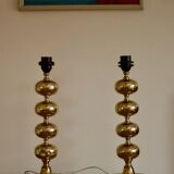 Pair of tall mid-century Swedish brass bobbin lamps by Aneta