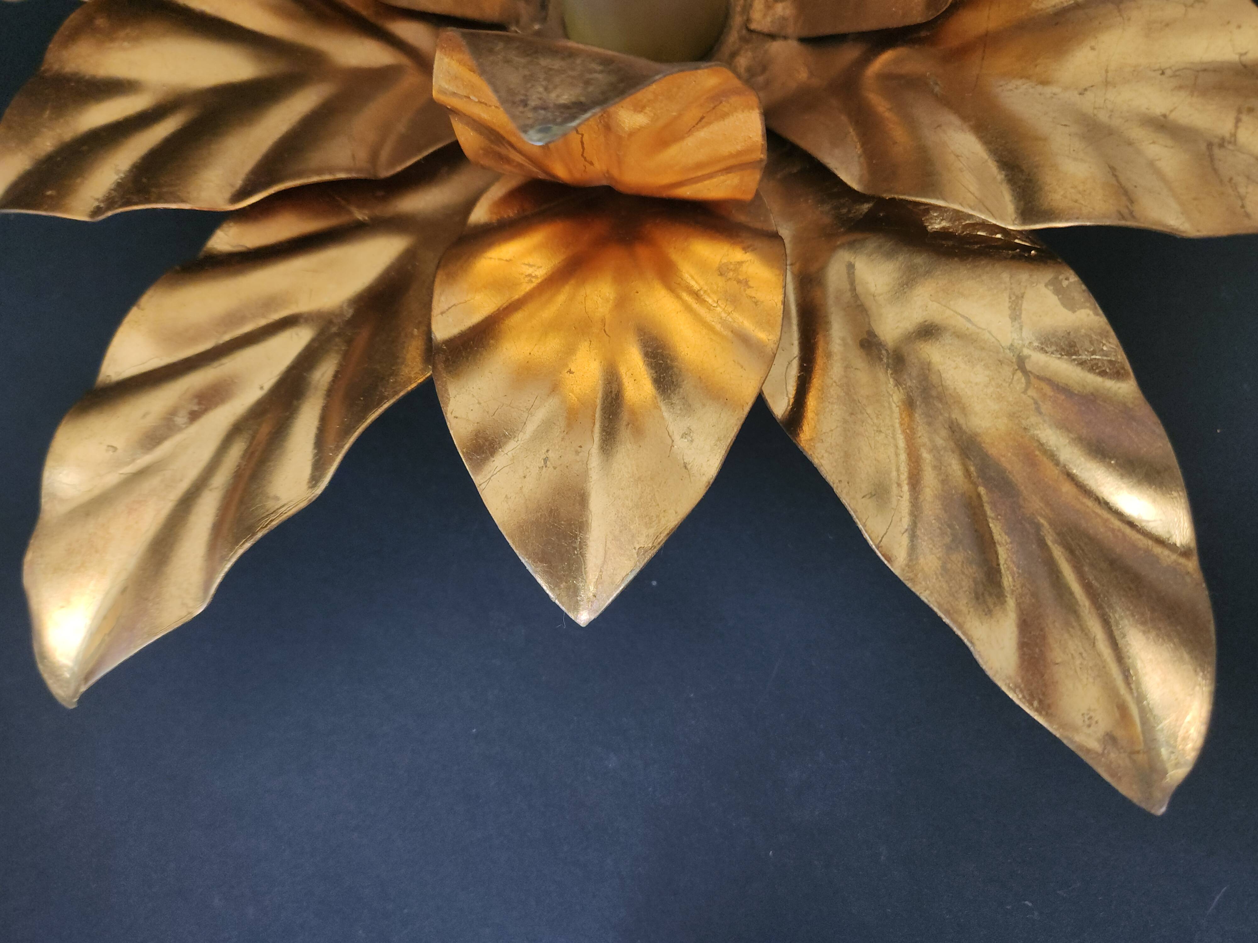 Hollywood Regency Florentine Flower-Shaped Gilt Flush Mount Hans Kögl Italy