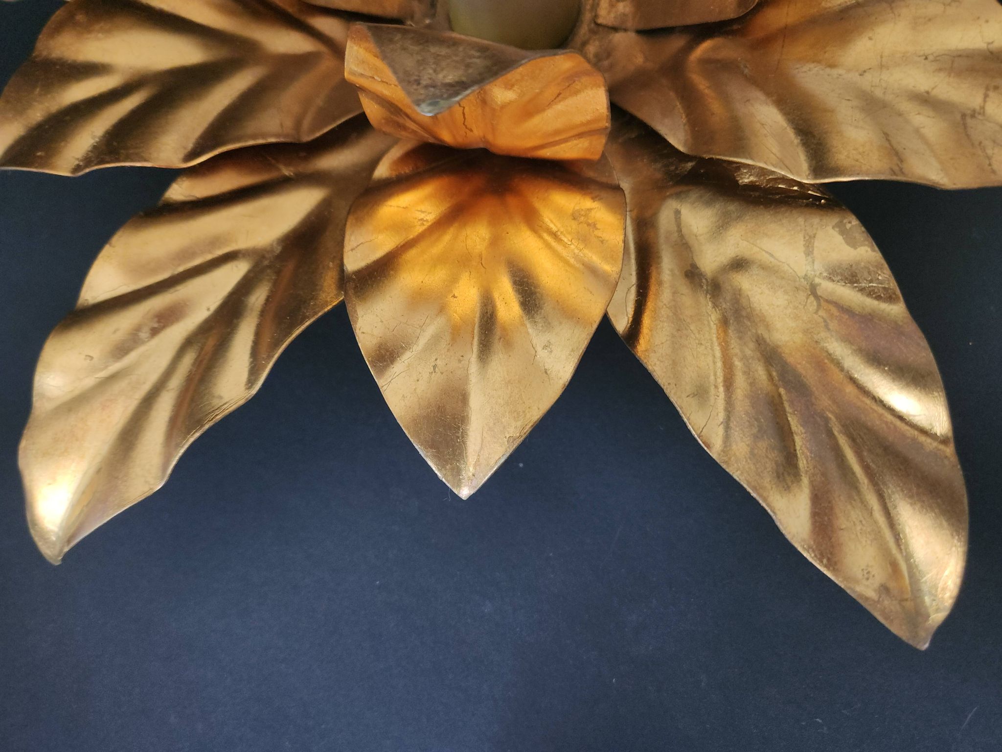 Hollywood Regency Florentine Flower-Shaped Gilt Flush Mount Hans Kögl Italy