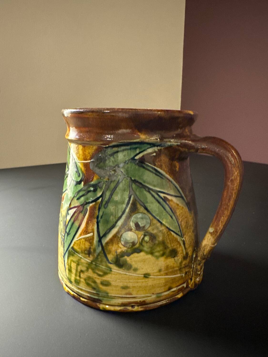 Provençal pitcher in ceramic signed Galtié – olive leaf decoration