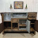 Comptoir de bar en chêne début XXème avec habillage d'époque zinc et étain