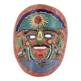 Colorful terracotta mask from Mexico, 1970s