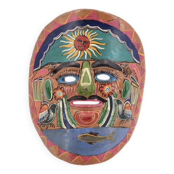 Masque du Mexique en terre cuite colorée, années 70