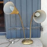 Designer desk lamp in gold metal 2 flexible arms from the 70s