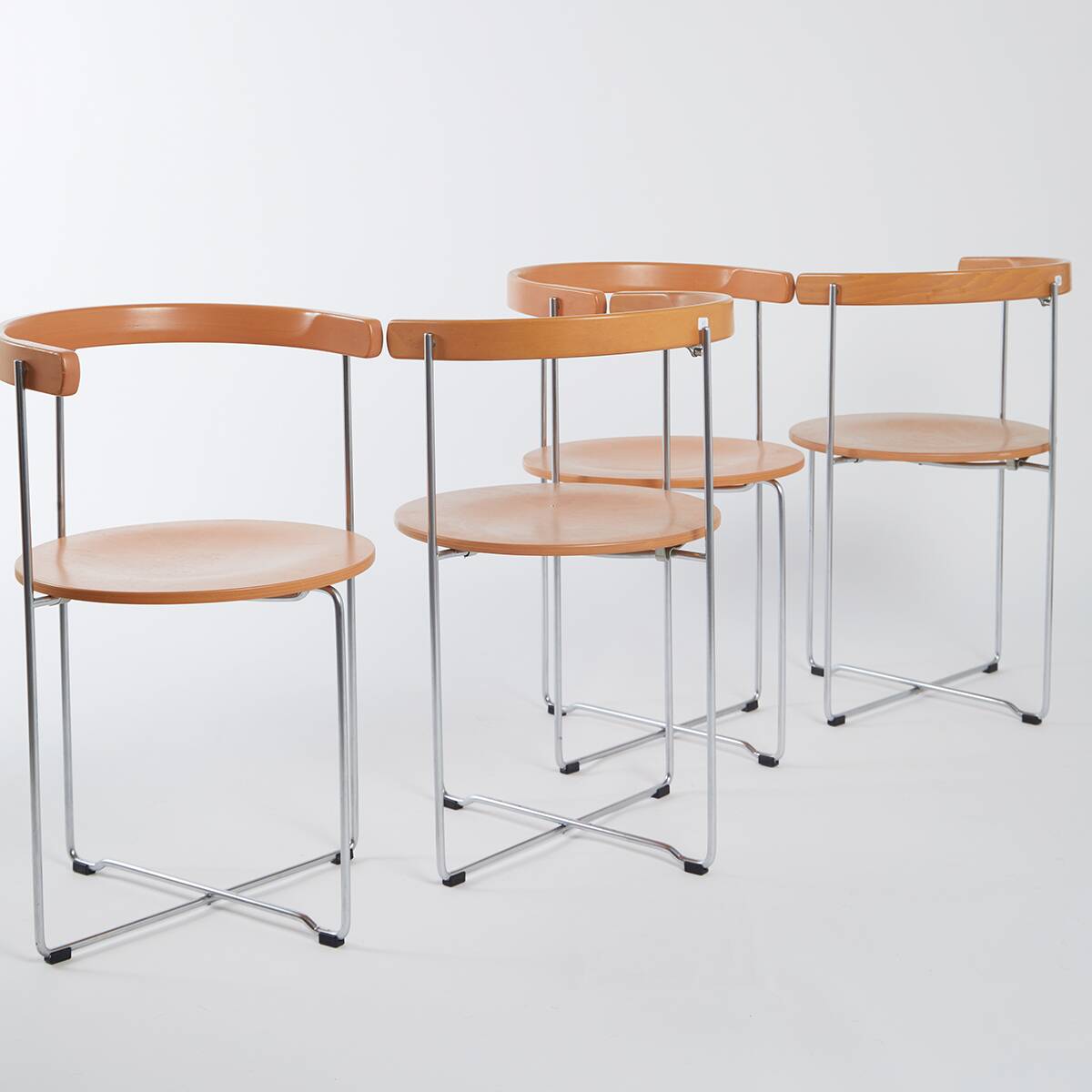 Set of 4 soley chairs in wood and chrome, valdimar hardarson for kusch+