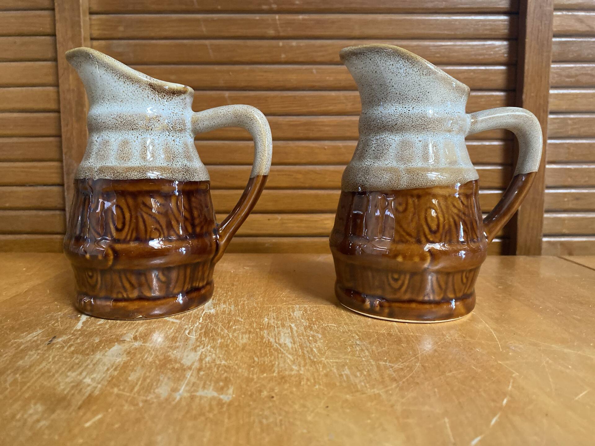 Pair of vintage revol barrel-shaped ceramic jugs 0.25l