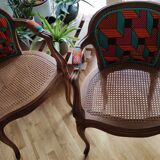 Pair of two wax back and cannage seat