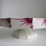 Compotier–Vintage serving plate-Cake dish–Dark pink red art deco patterns - octagonal shape
