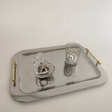 Vintage Stainless Steel Serving Tray With Gold Colored Handles
