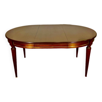 Table ovale ou ronde Acajou style Louis XVI avec rallonges, 8 personnes