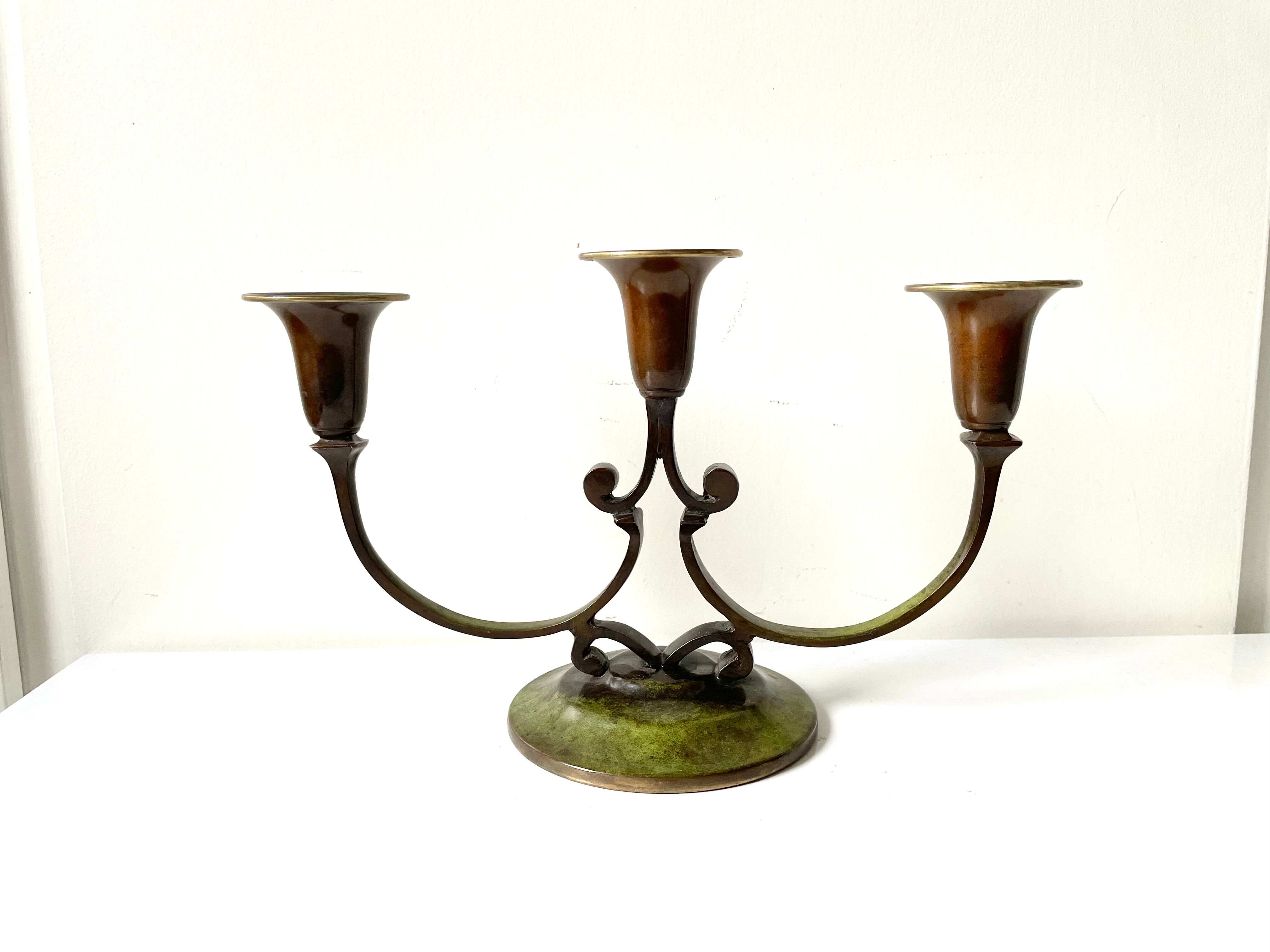 Art Deco Swedish Grace  candleholder in Varnish Verdigris Brass