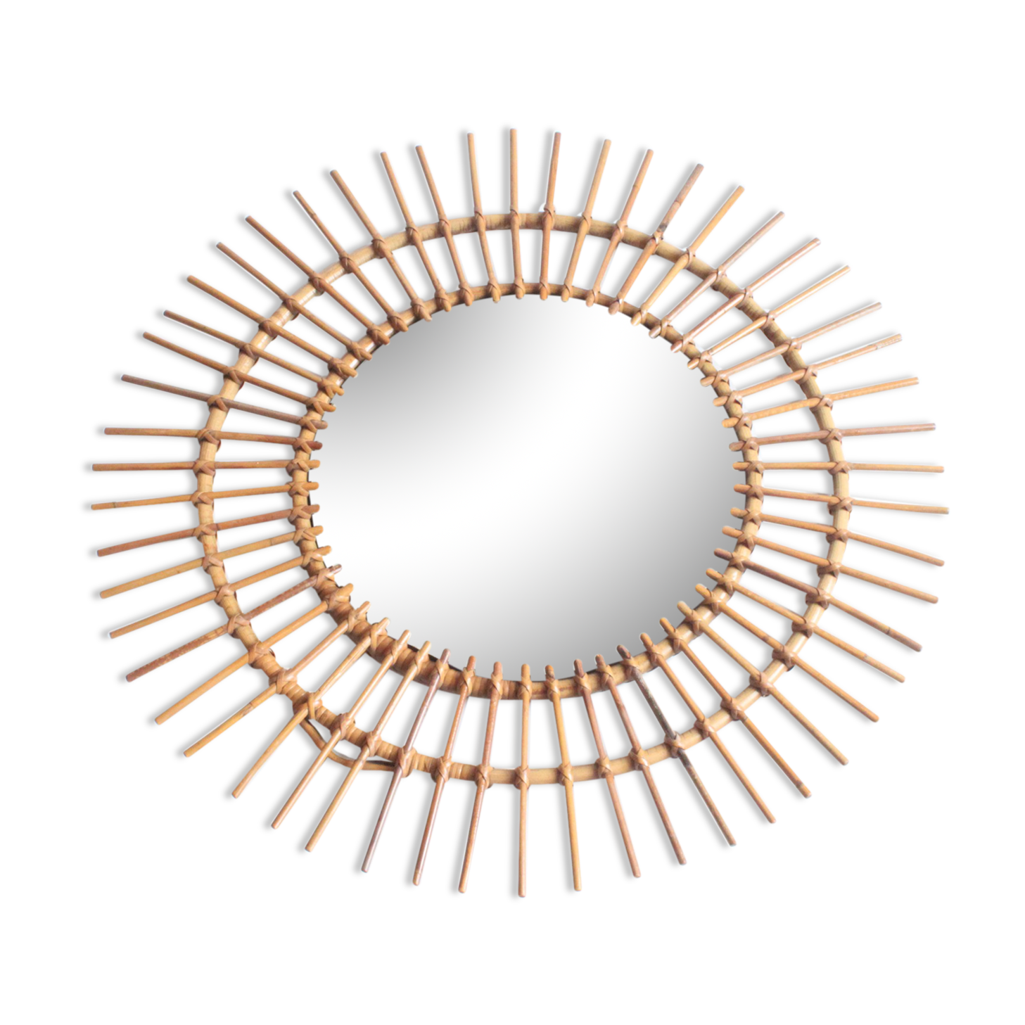 Rattan sunburst mirror 70cm, 1950