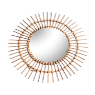 Rattan sunburst mirror 70cm, 1950