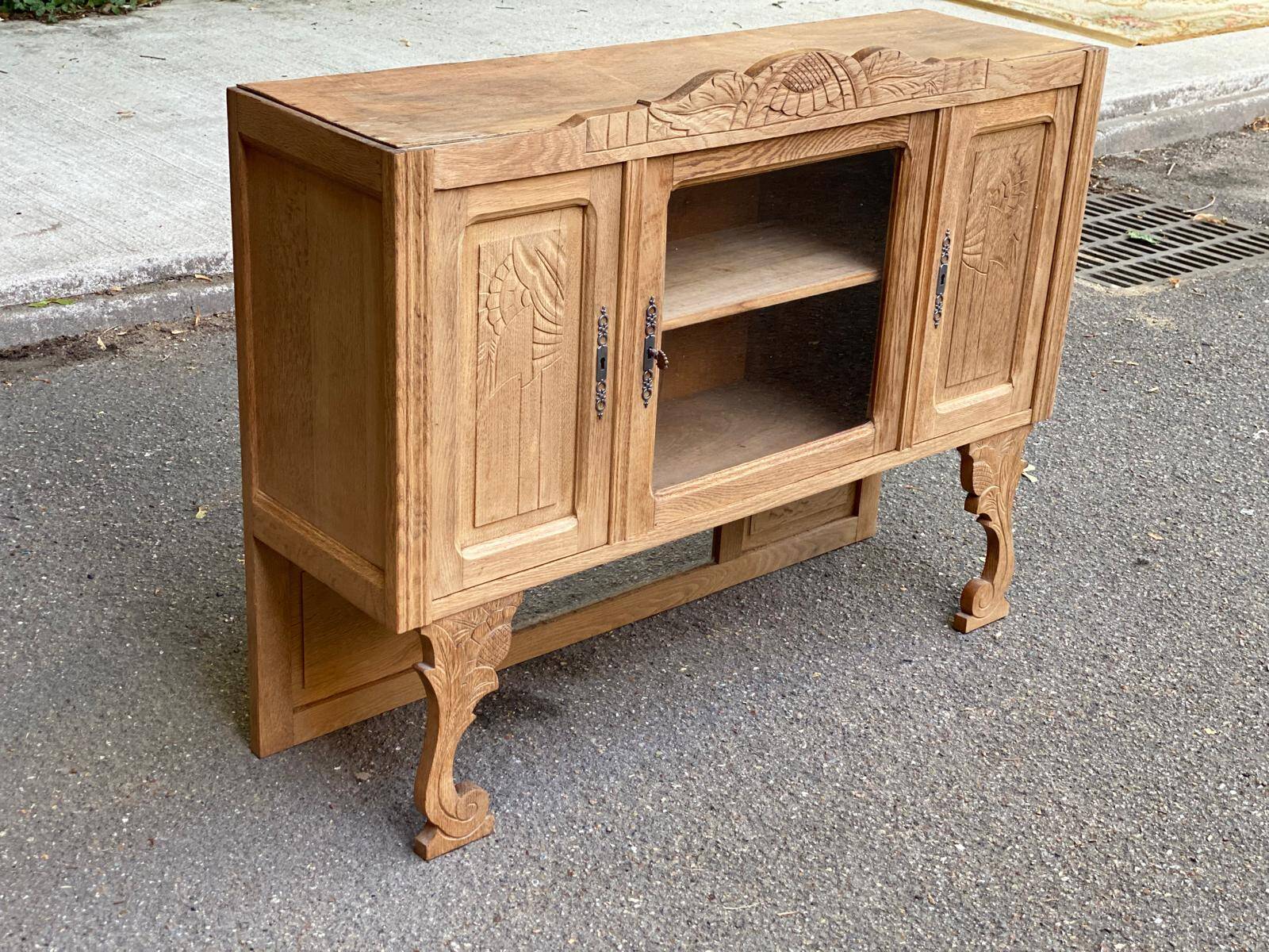 Vintage solid wood art deco 1950s display cabinet