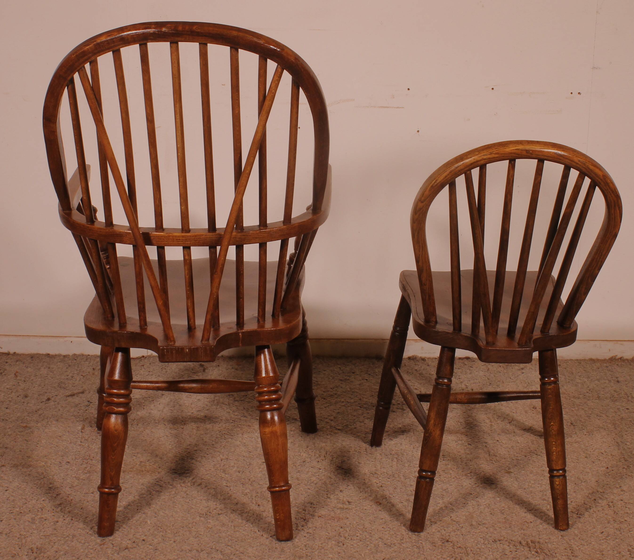 set of 5 Windsor chairs and two armchairs - 19th century